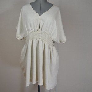 Smock Waist  Lagenlook Tunic Maternity Top Beach ,oat colour linen